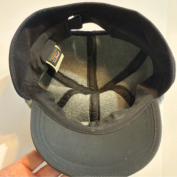 Vintage L.L . Bean Gray Black Fleece Polartec Hat Cap Ear Flaps Size L/XL - Picture 6 of 8